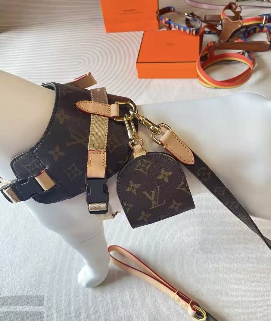 ✨ LUVO Monogram Leather Dog Harness & Leash Set ✨