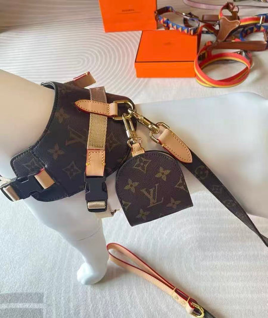 ✨ LUVO Monogram Leather Dog Harness & Leash Set ✨