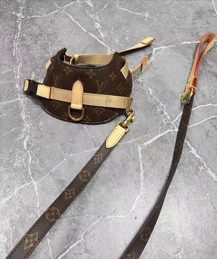 ✨ LUVO Monogram Leather Dog Harness & Leash Set ✨