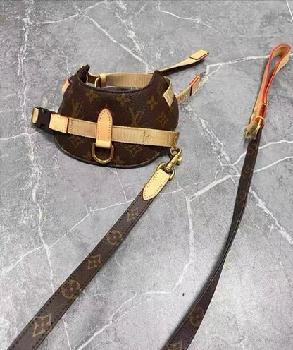 ✨ LUVO Monogram Leather Dog Harness & Leash Set ✨